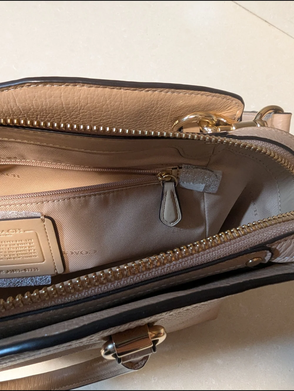 Coach Beachwood/Gold Pebble Leather Dome Satchel -